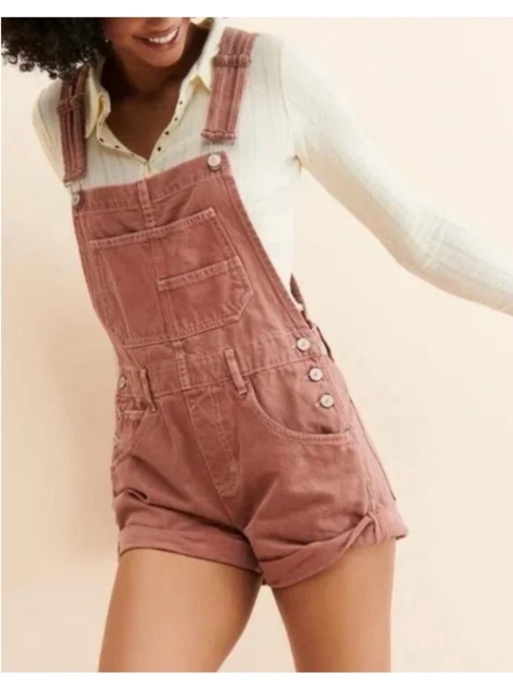 Free People We The Free Ziggy Soft Shortalls Overalls in Rose Brown